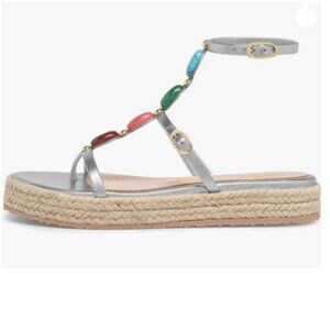 Maiyang Silver Charming Jewelled T-Strap Espadrille Platform Open Toe Sandals